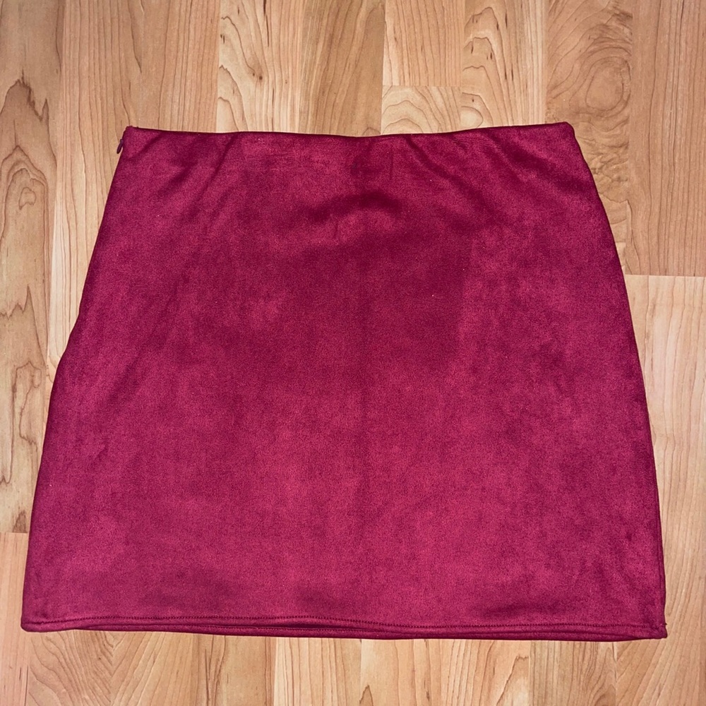 3 for $15//Burgundy Skirt with Floral Embroidery - Picture 2 of 5